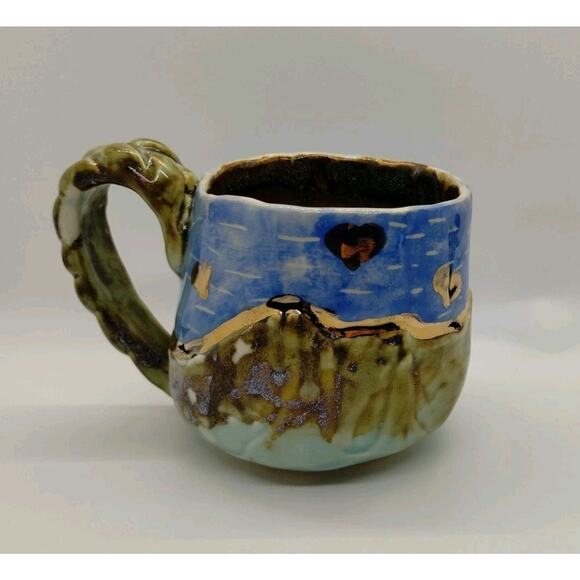 Handmade Coffee Mug - Gold Hearts - Braided Handle - Tea Cup - Picture 3 of 9